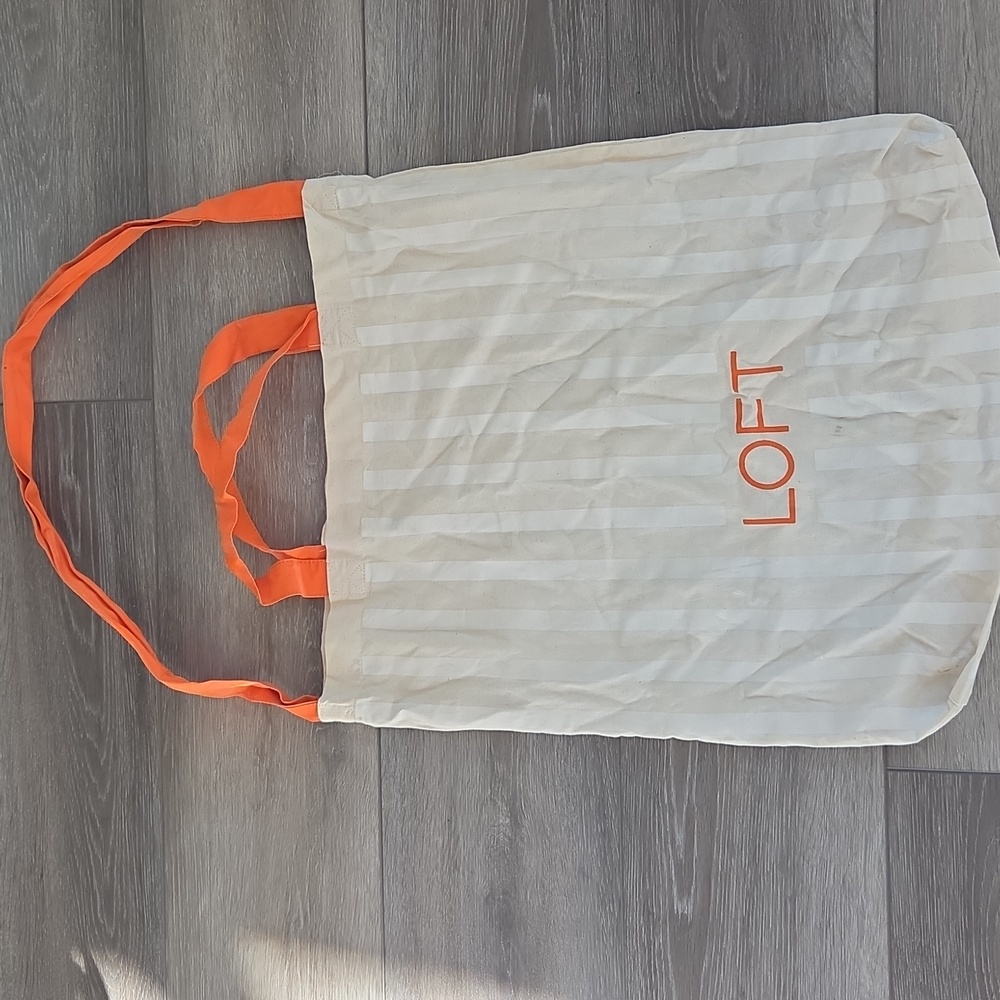 LOFT Striped Tote Bag with Orange Handles